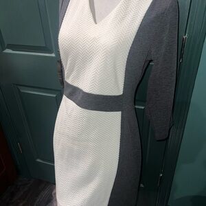 Liz Claiborne Gray and White Midi Dress